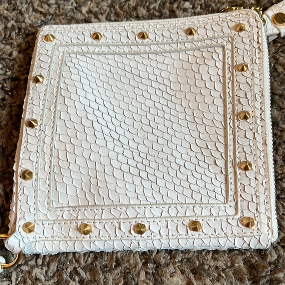 Alexis Hudson Studded Leather Clutch With Tassel White